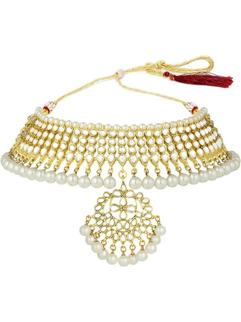 Stunning Indian Maang Tikka & Kundan Necklace Earrings Set - Ethnic Wedding